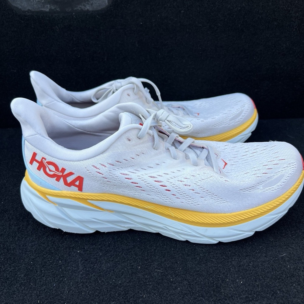 Hoka One One Clifton 8 White Red Mens Running Shoes Size 10.5D 1119398NCBDB